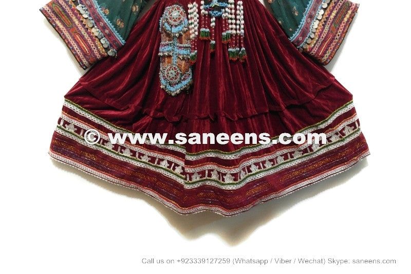muslim pashtun women handmade velvet dress with coins work