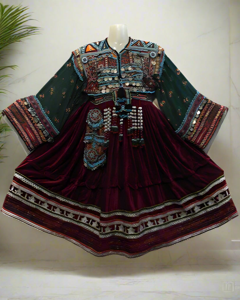 Vintage Kuchi Coins Burgundy Dress