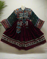 Vintage Kuchi Coins Burgundy Dress
