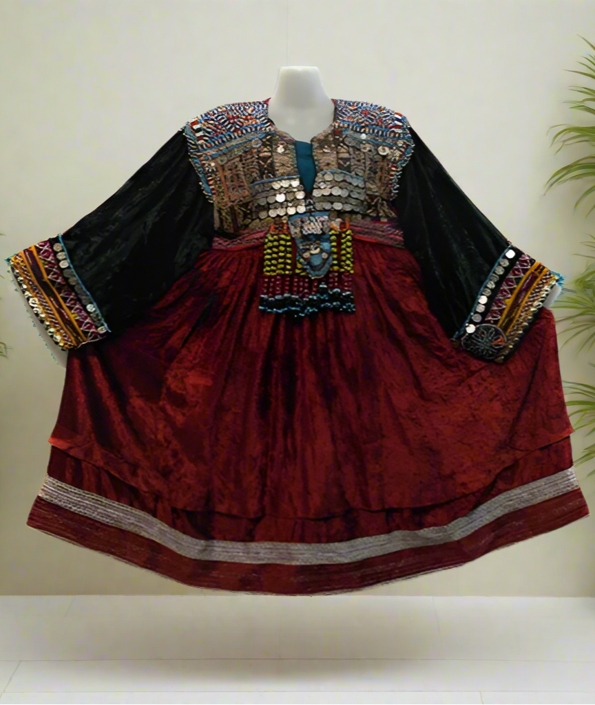 afghan kuchi coins dress in velvet fabric