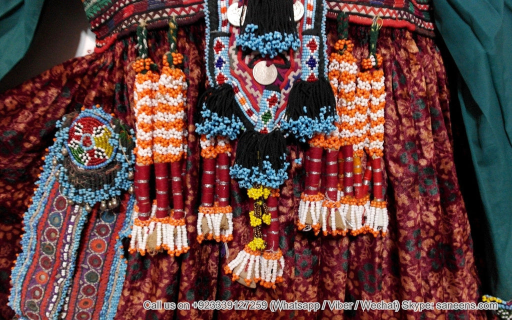 muslim pashtun vintage dress with hand beaded tassels