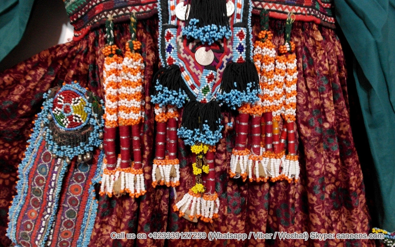 muslim pashtun vintage dress with hand beaded tassels