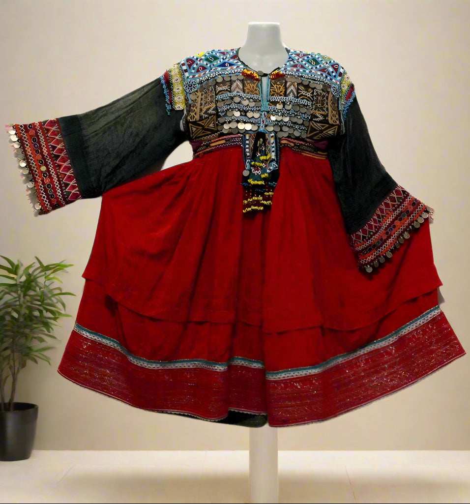 afghan kuchi dress in red color