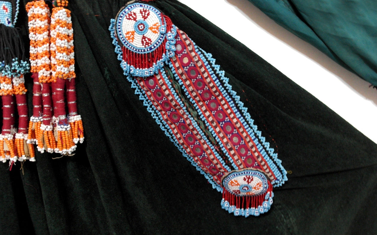 finest afghanistan traditional dress with handmade beaded pocket