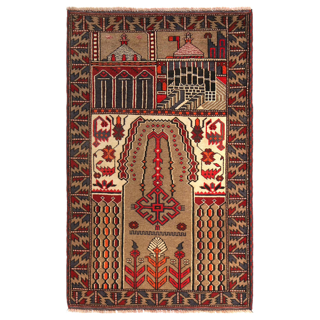 Authentic Afghan Prayer Rug 4.7x1.9 ft