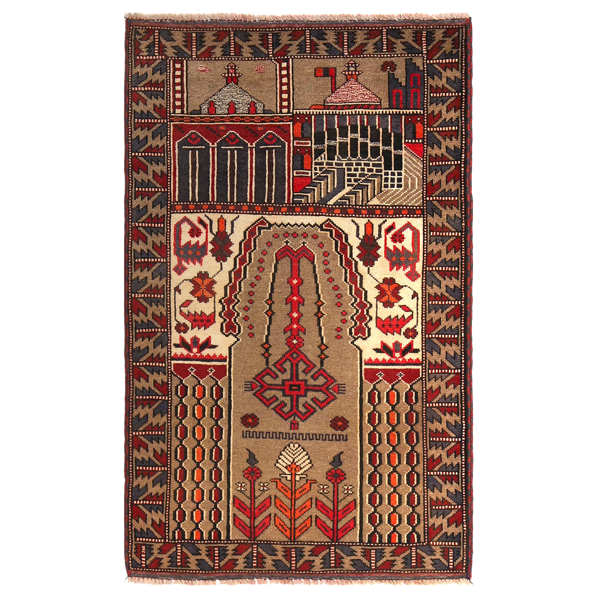 Authentic Afghan Prayer Rug 4.7x1.9 ft