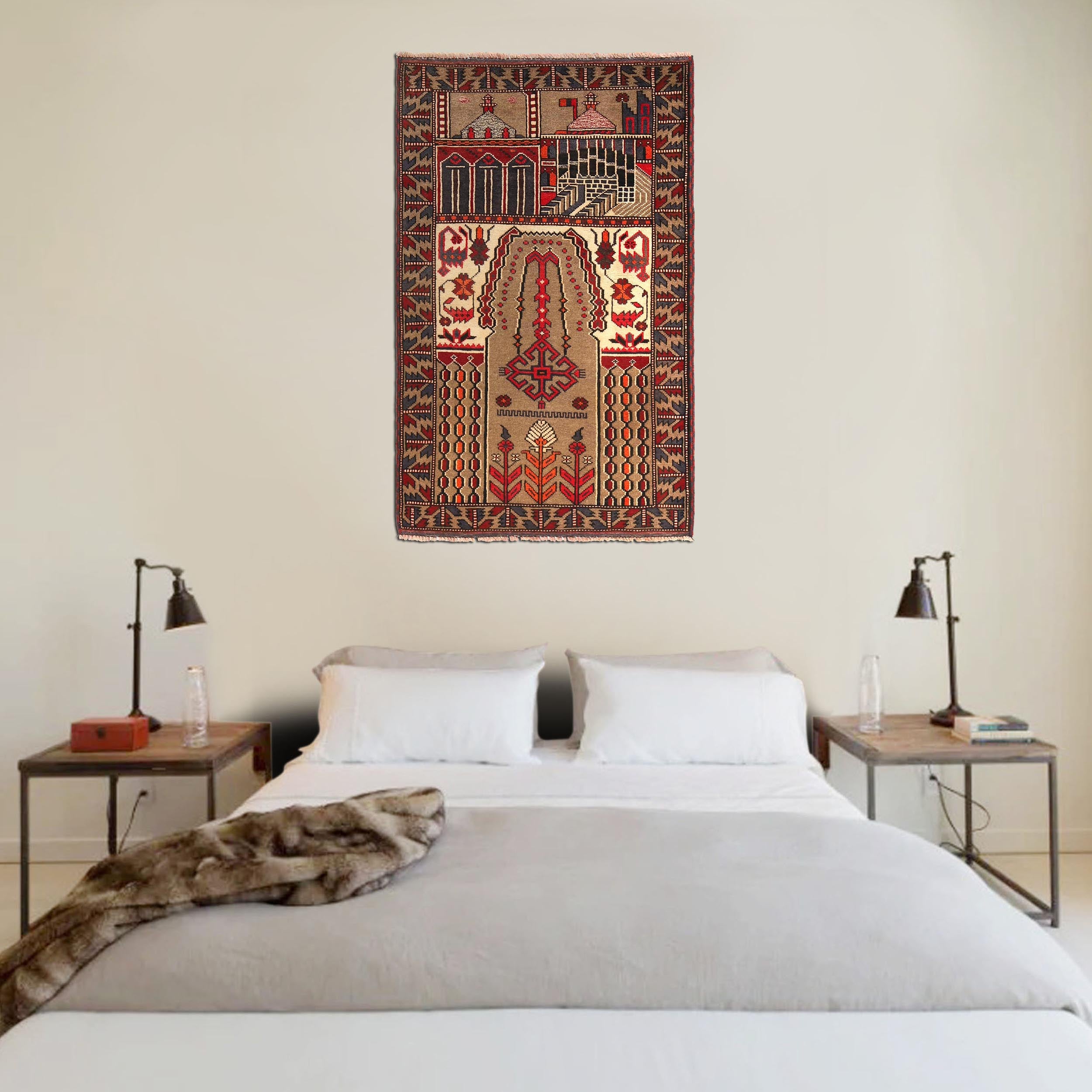 Authentic Afghan Prayer Rug 4.7x1.9 ft