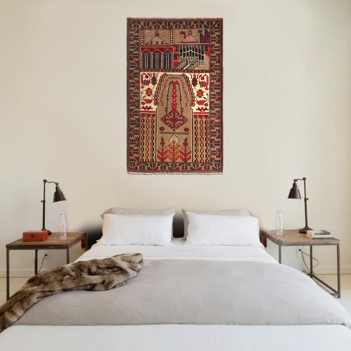 Authentic Afghan Prayer Rug 4.7x1.9 ft