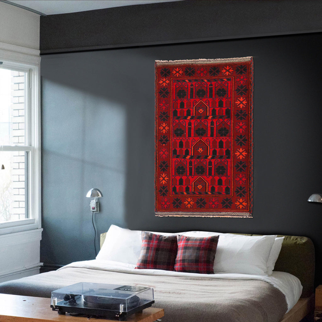 Handmade Prayer Rug Afghan Style 5x2.9 ft