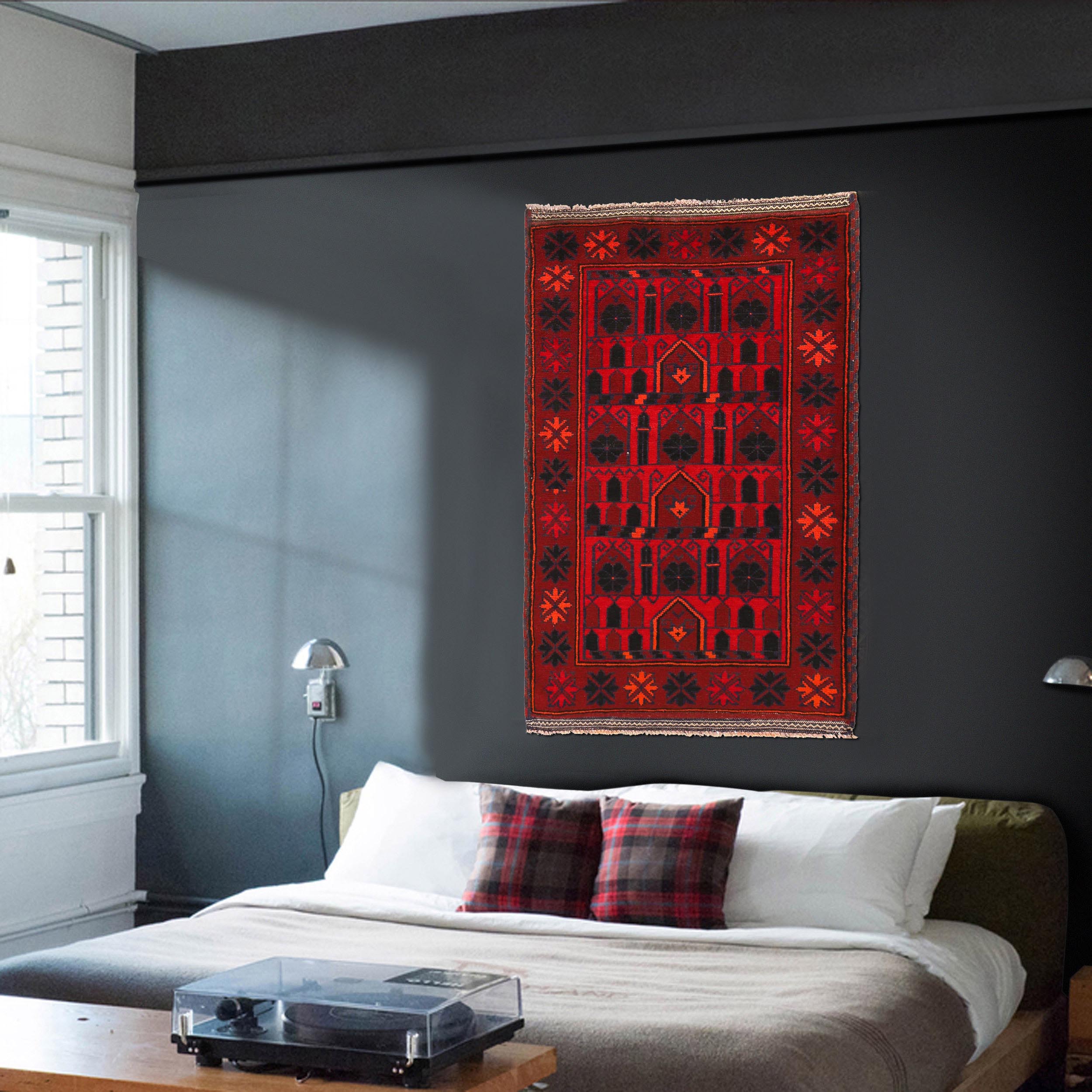 Handmade Prayer Rug Afghan Style 5x2.9 ft