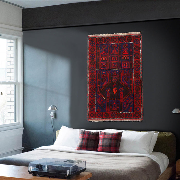 Wool Afghan Prayer Mat 4.7x2.7 ft