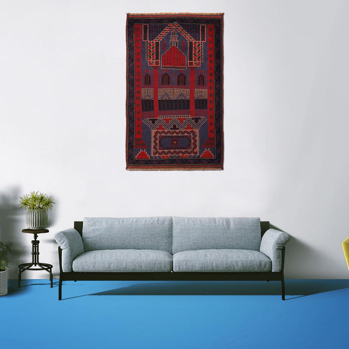 Prayer Rug Afghan Handmade 4.8x3 ft