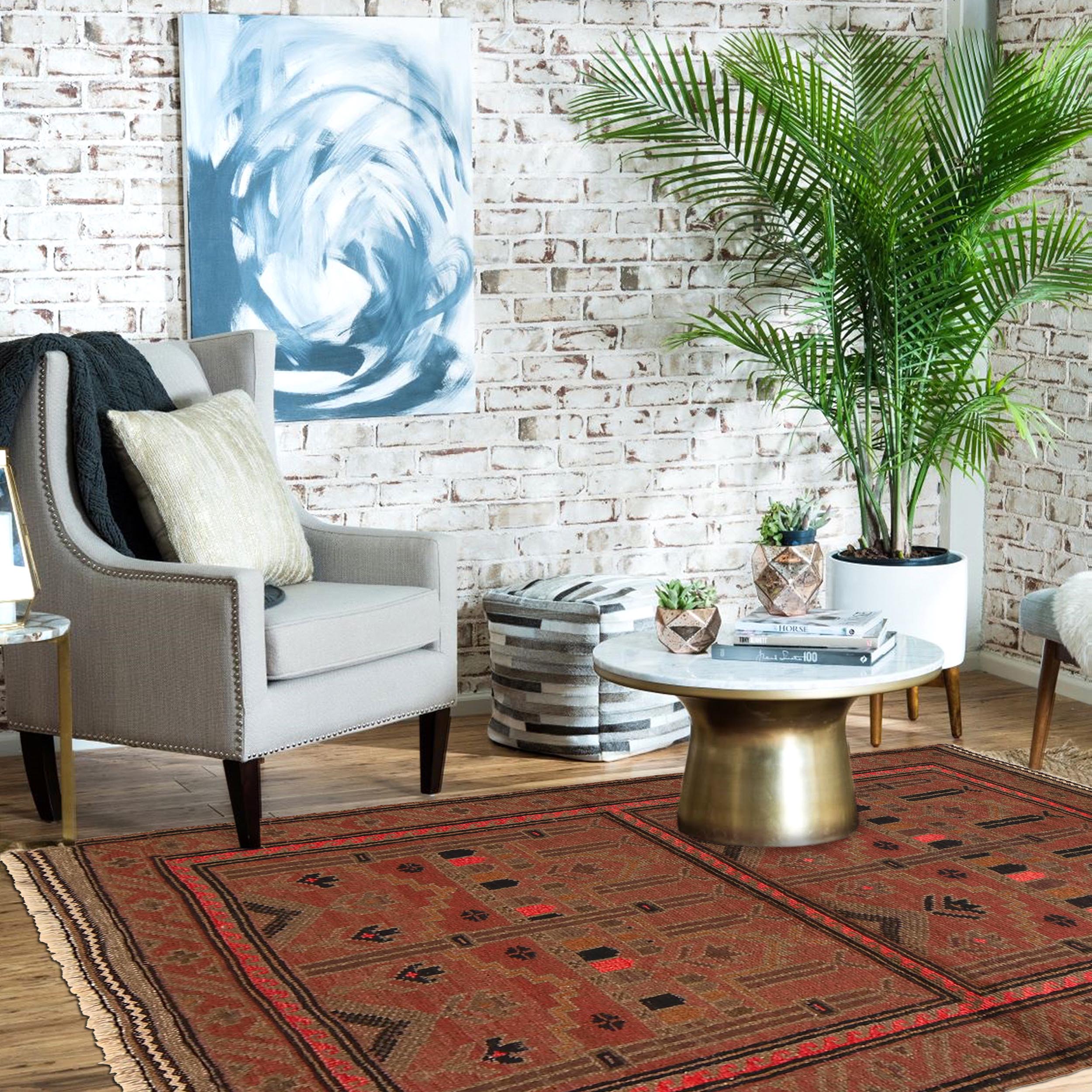 Distressed Overdyed Vintage Area Rug 4.2x2.9ft