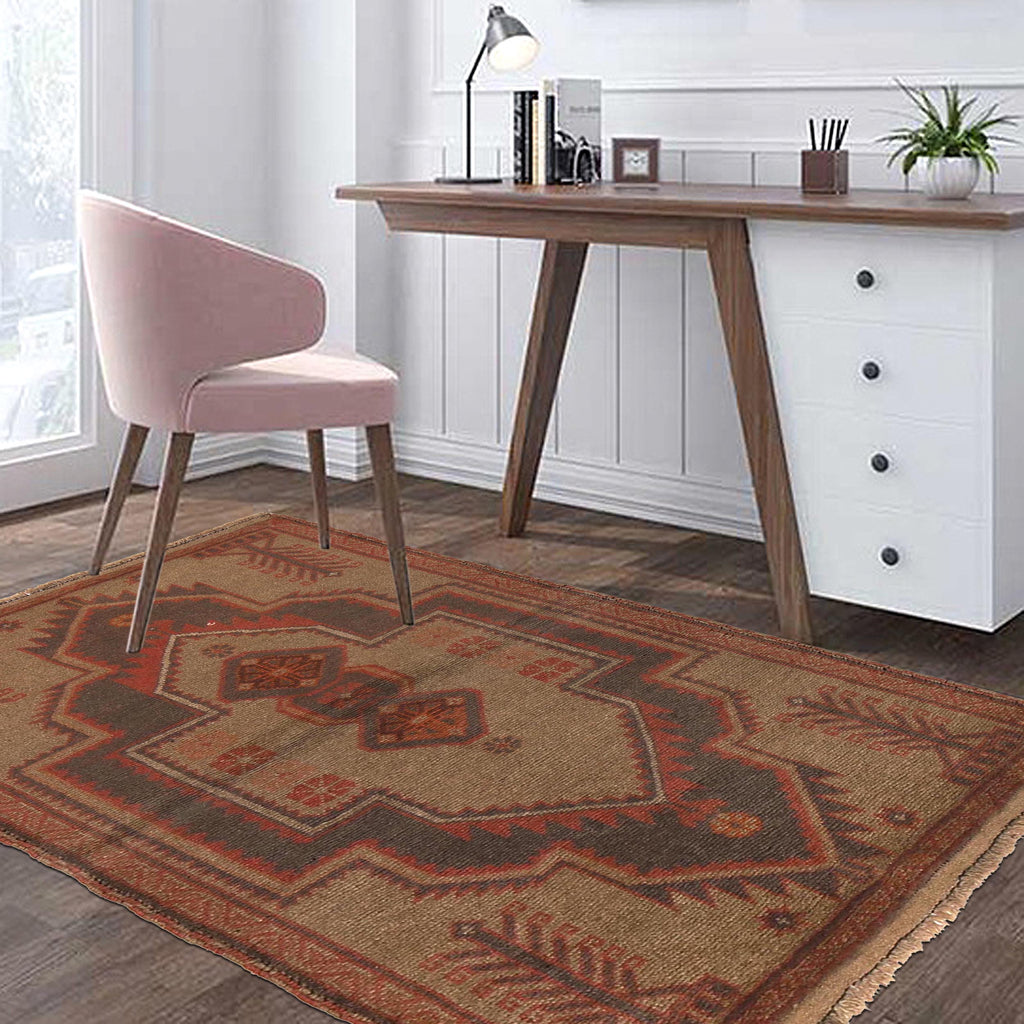 Antique Look Overdyed Wool Carpet 4.5x2.9ft