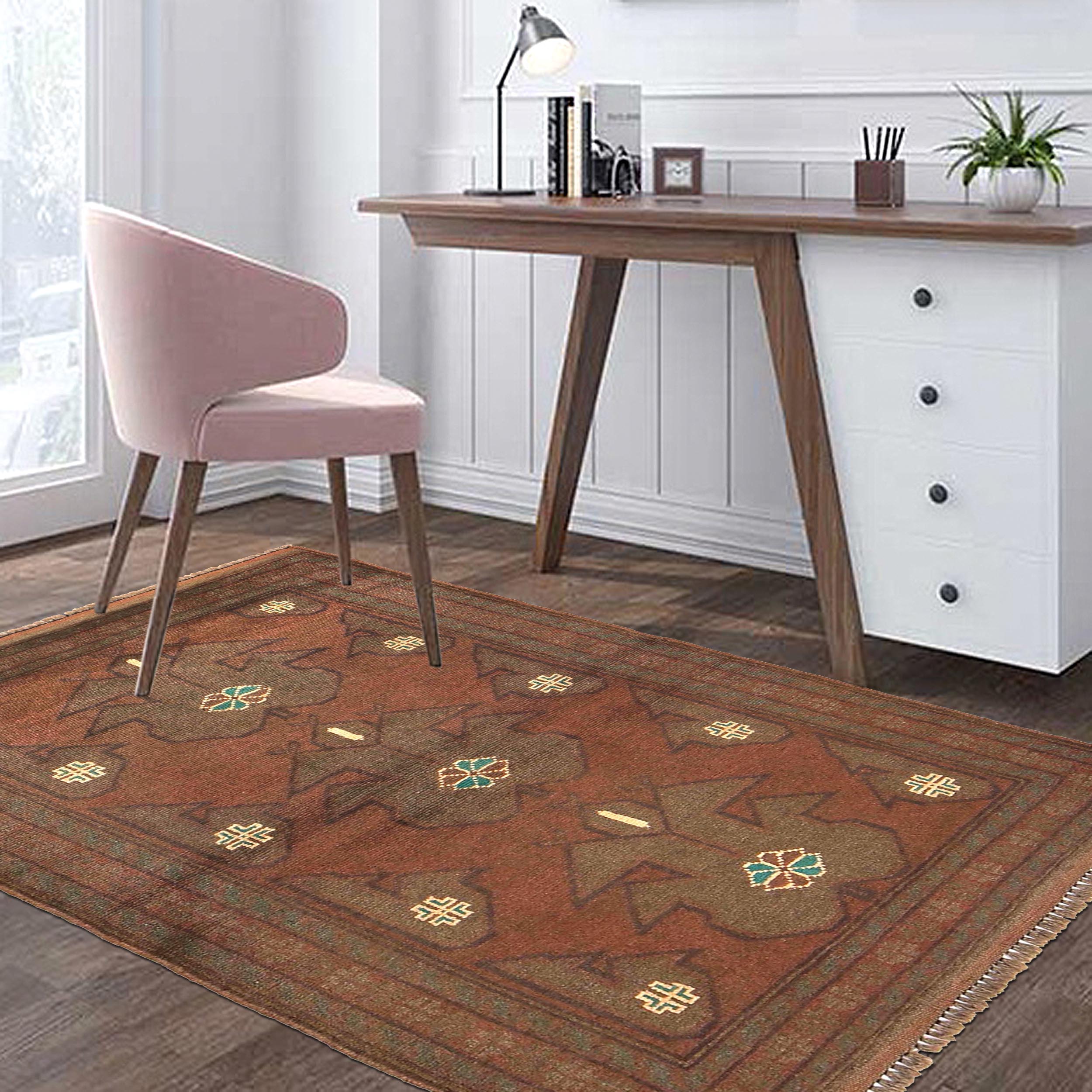 Classic Distressed Overdyed Wool Rug 4.3x2.9ft