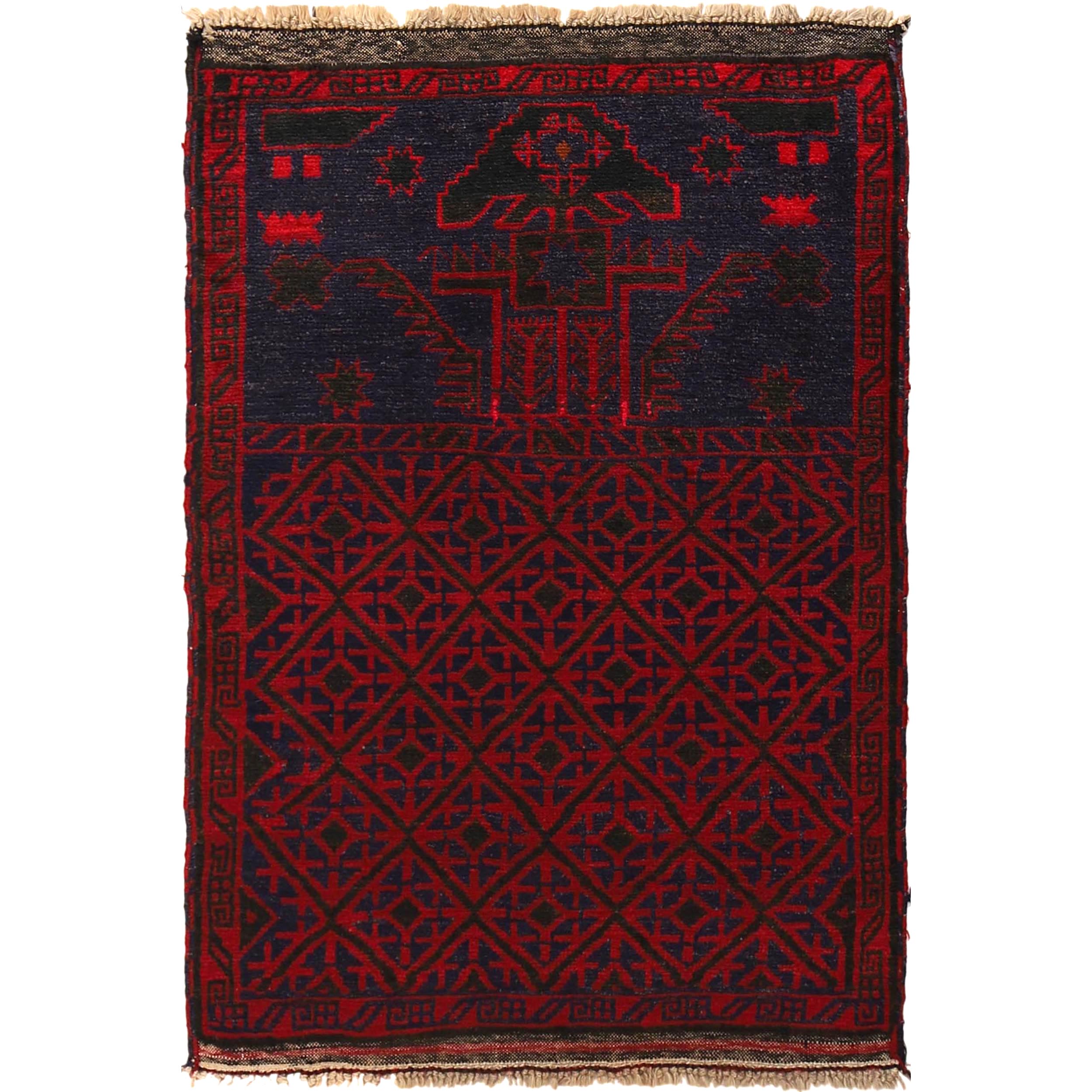 Afghan Mosque Prayer Rug 4x2.8 ft