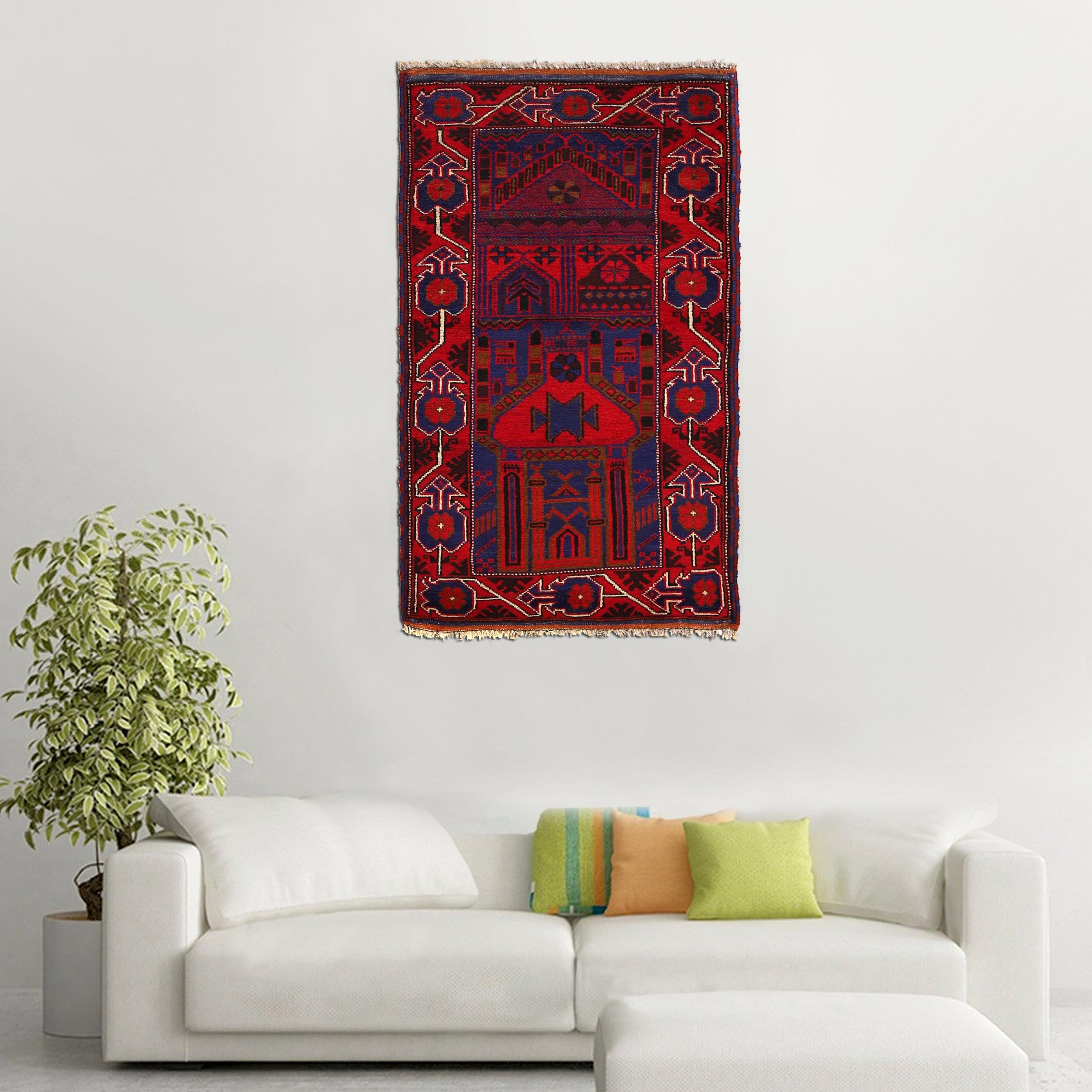 Prayer Rug Afghan Style 4.9x2.8 ft