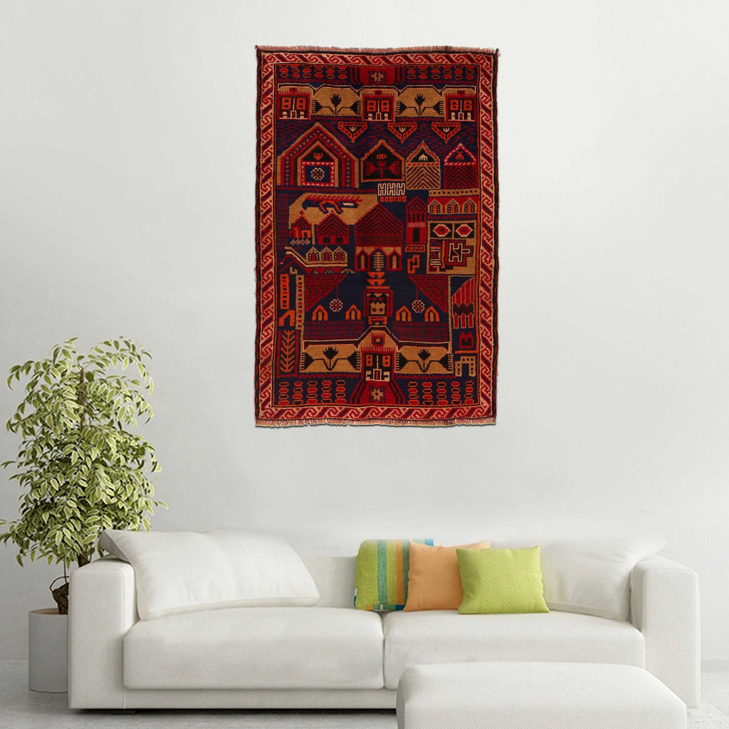 Handcrafted Afghan Prayer Mat Work 4.6x3 ft