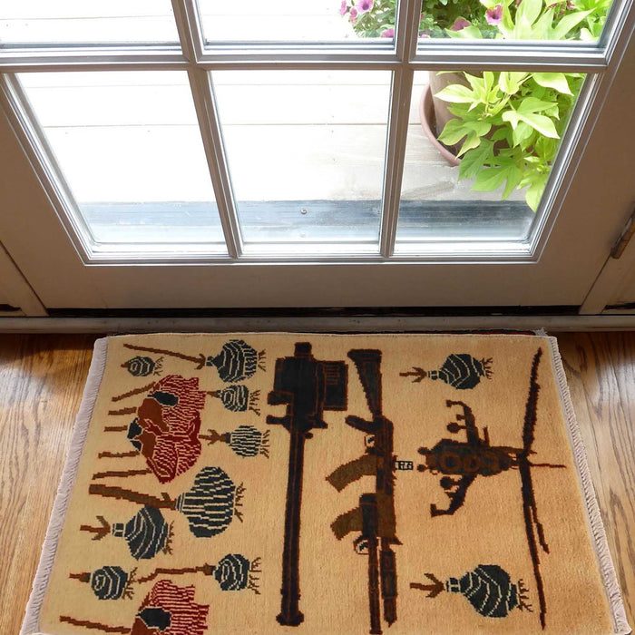 Afghan Tribal War Weapons Rug 2.7x1.9 ft