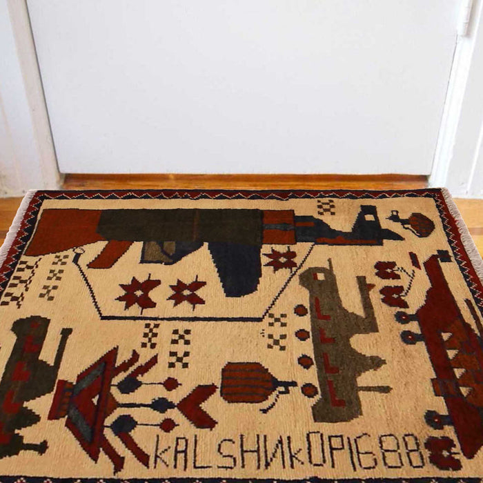 Traditional War AK 47 Motif Rug 2.6x2 ft