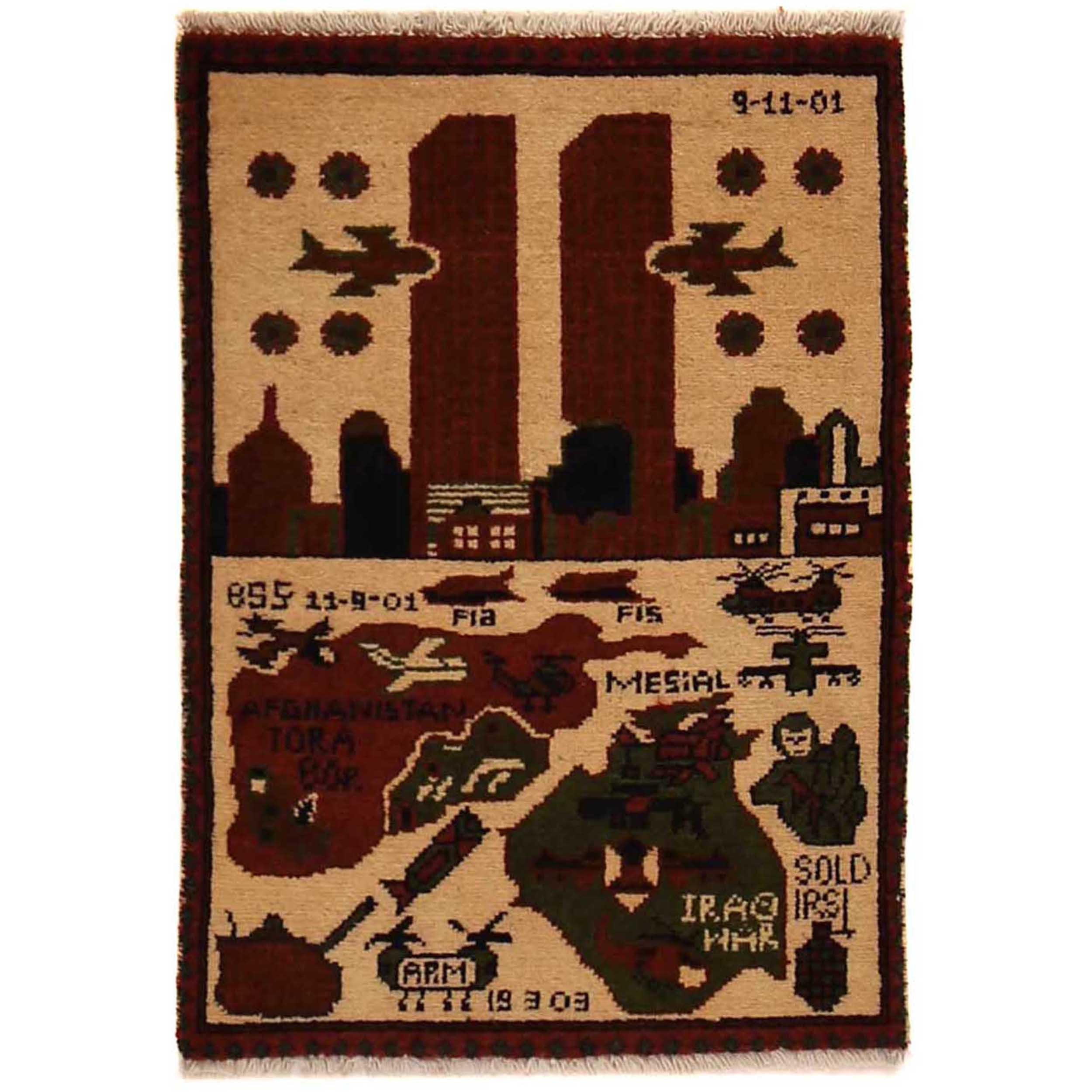 Collectible Afghan War 9/11 Rug 2.5x1.8 ft