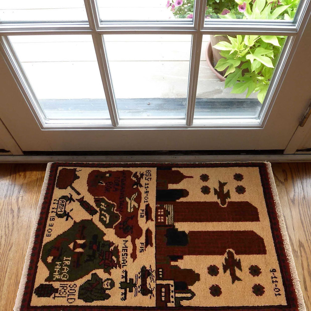 Collectible Afghan War 9/11 Rug 2.5x1.8 ft