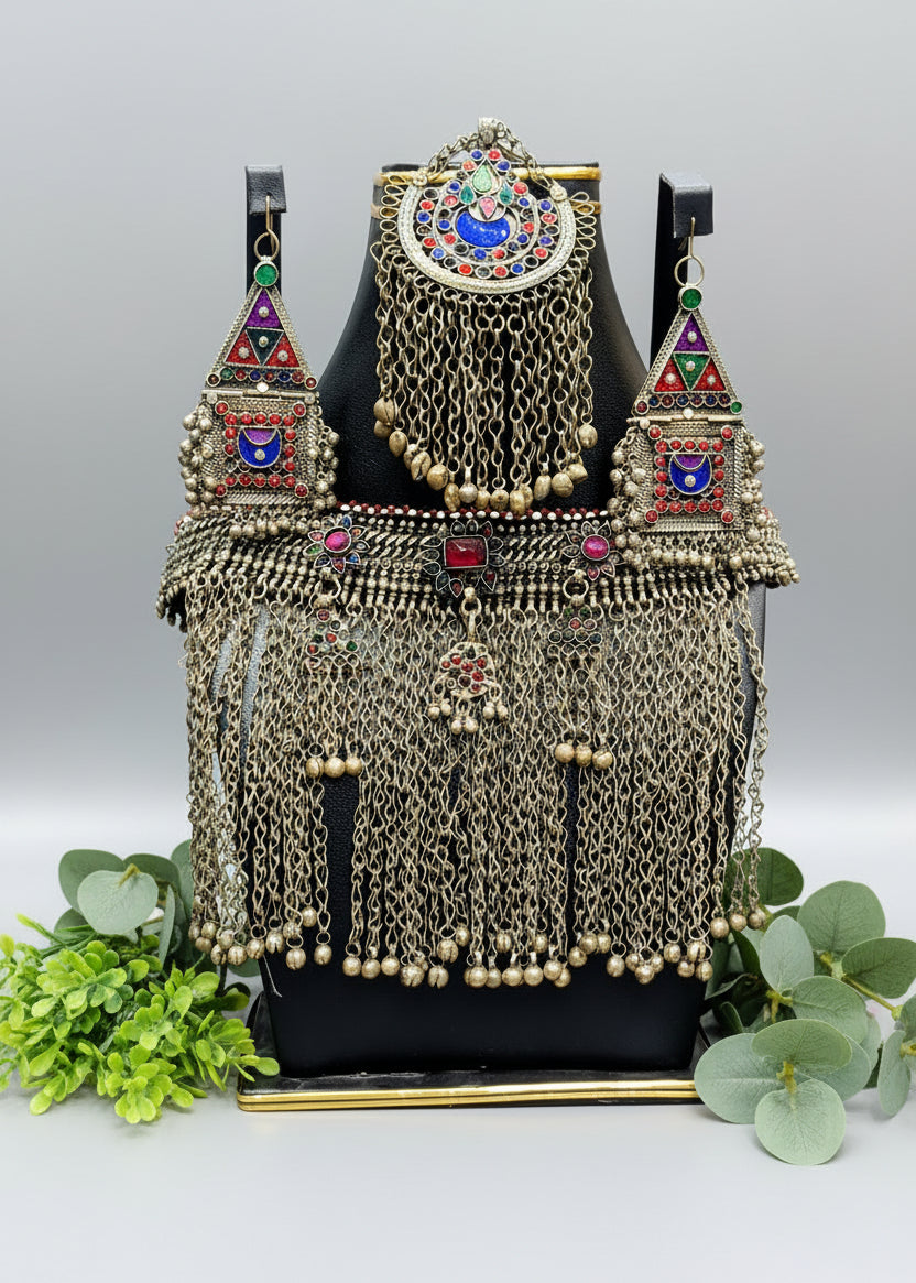 Kuchi Choker And Earrings Set With Long Chains