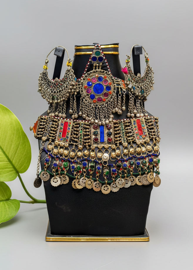 Boho Tribal Kuchi Vintage Choker Jewelry Set Handmade Afghan Style