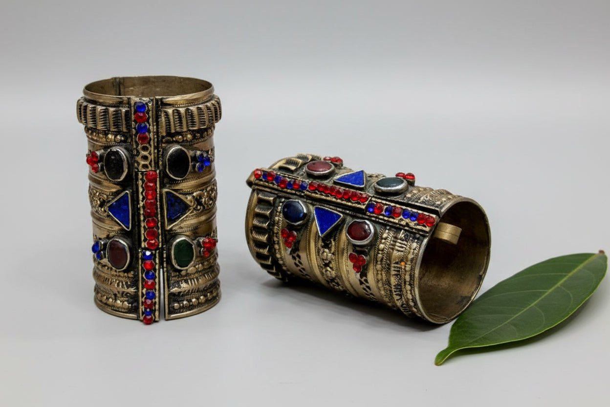 Tribal Vitnage Large Cuff Bracelets Pair
