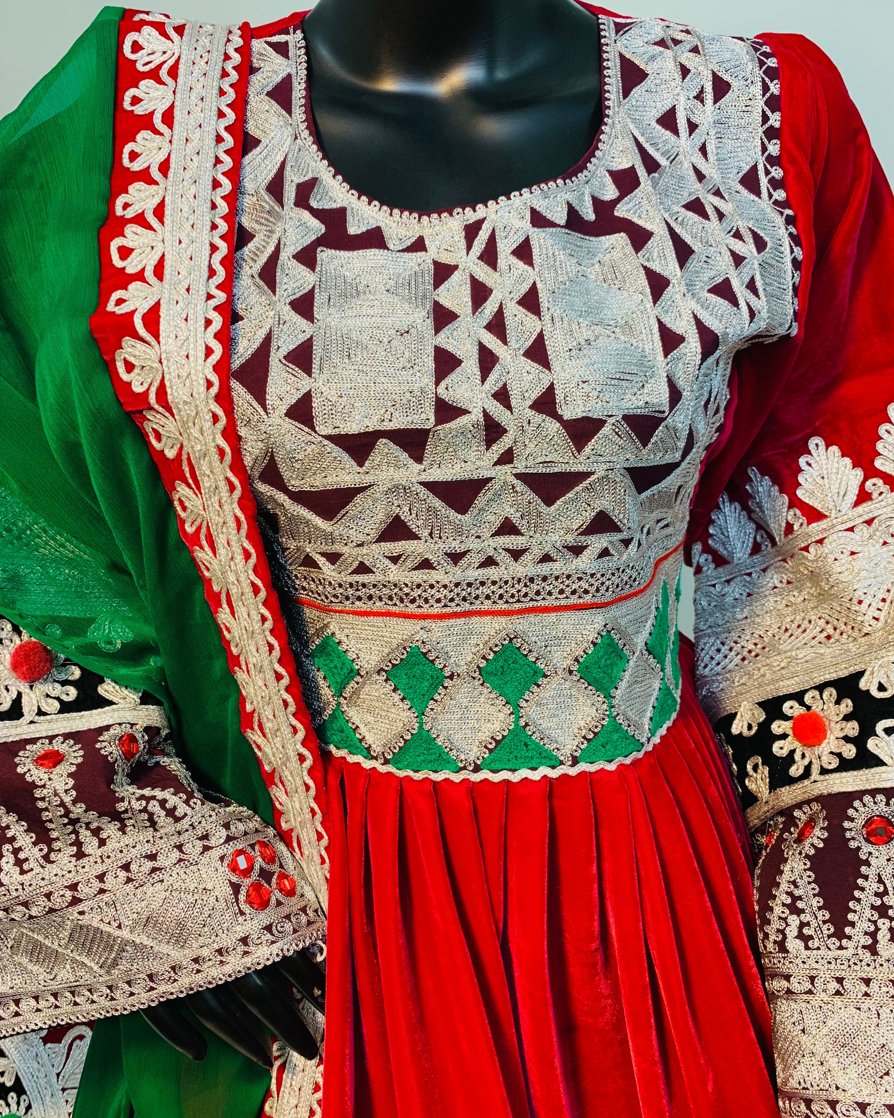 Afghan Velvet Bridal Embroidered Frock