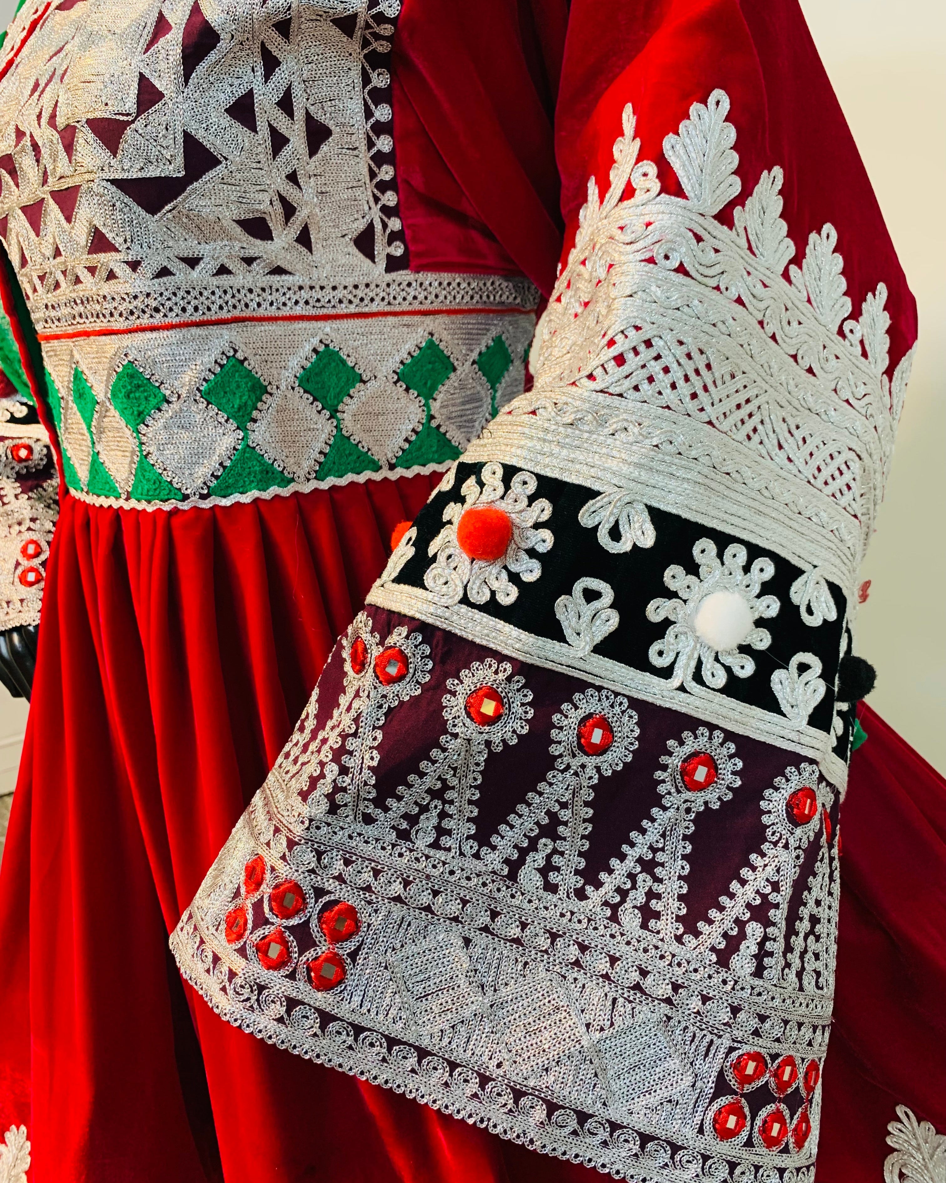 Afghan Velvet Bridal Embroidered Frock