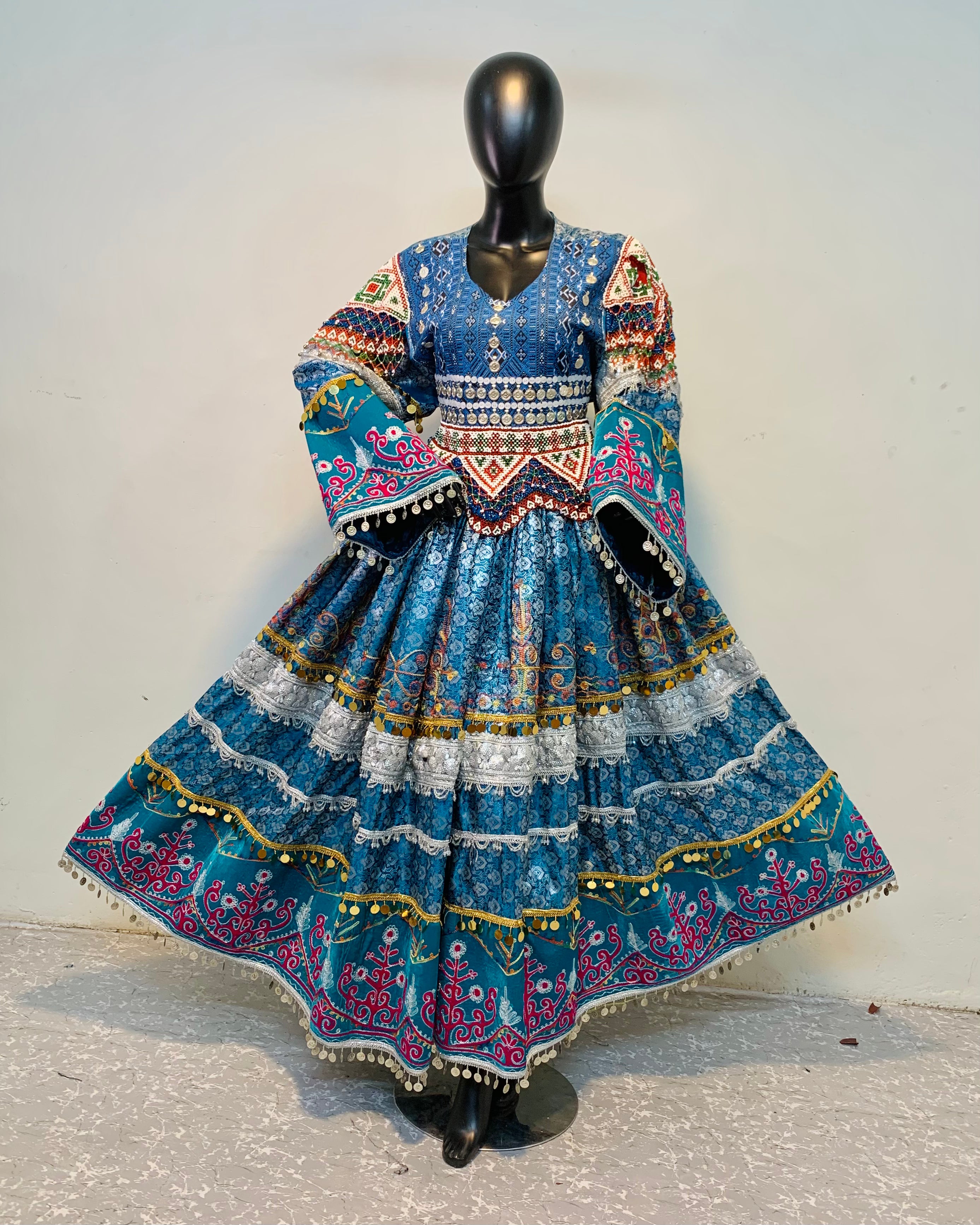 Afghan Luxury Sky Hand-Embroidery Dress