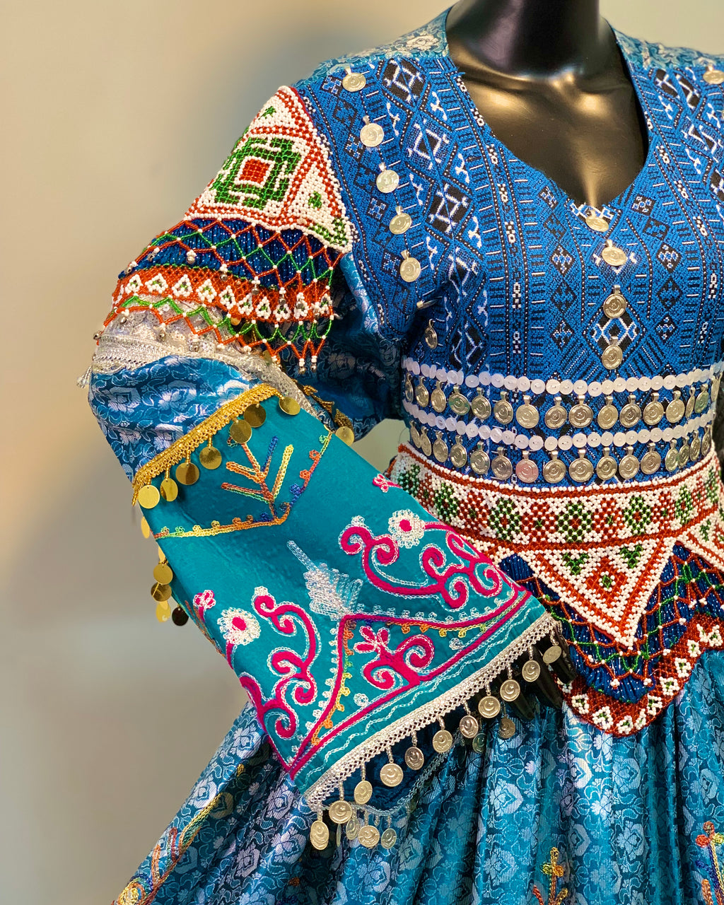 Afghan Luxury Sky Hand-Embroidery Dress