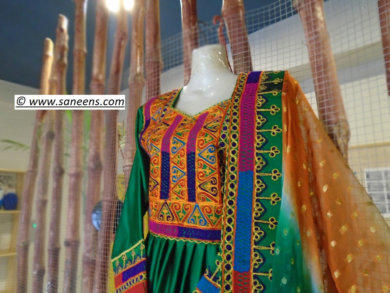 buy embroidery green color pashtun frock
