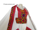 Traditional New afghan cultural simple touch embroidery white dress