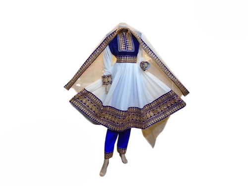 New afghan Muslims clothes fashion in blue embroidery in white color
