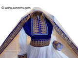 New afghan Muslims clothes fashion in blue embroidery in white color