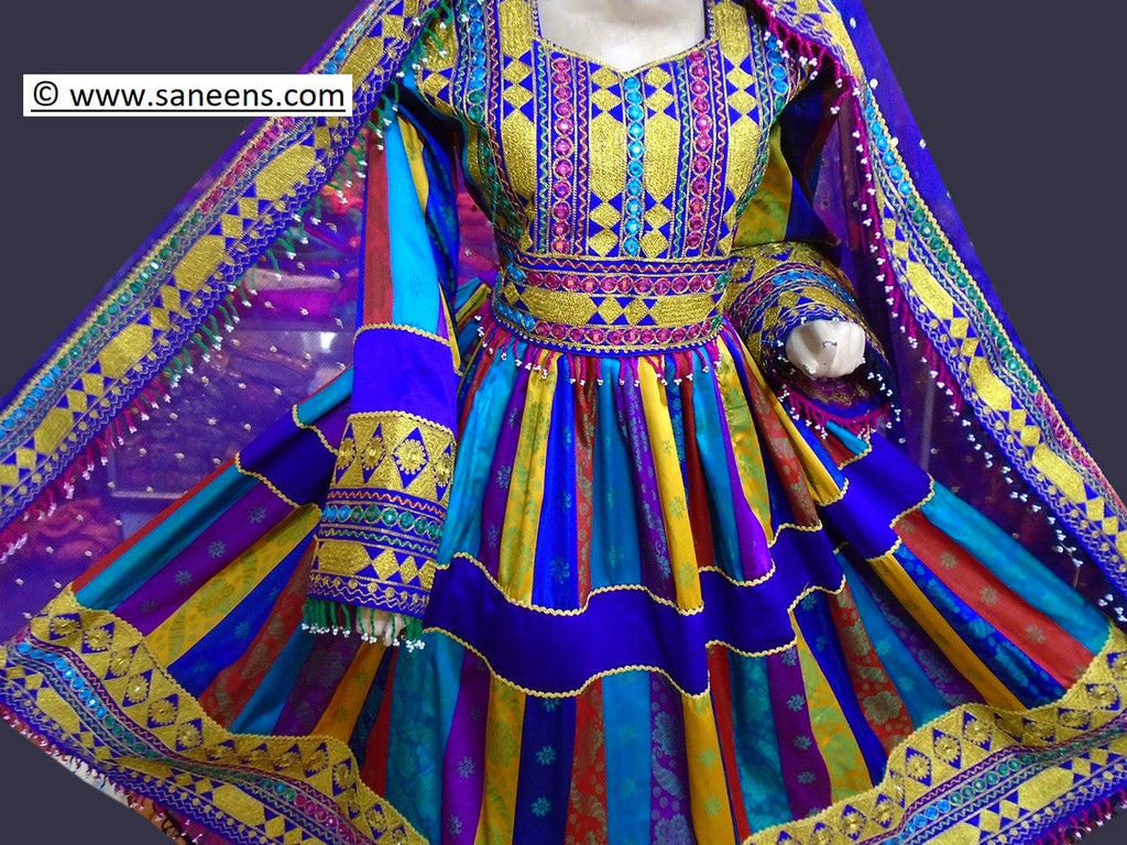 traditional Afghan pashtun style multi color dress