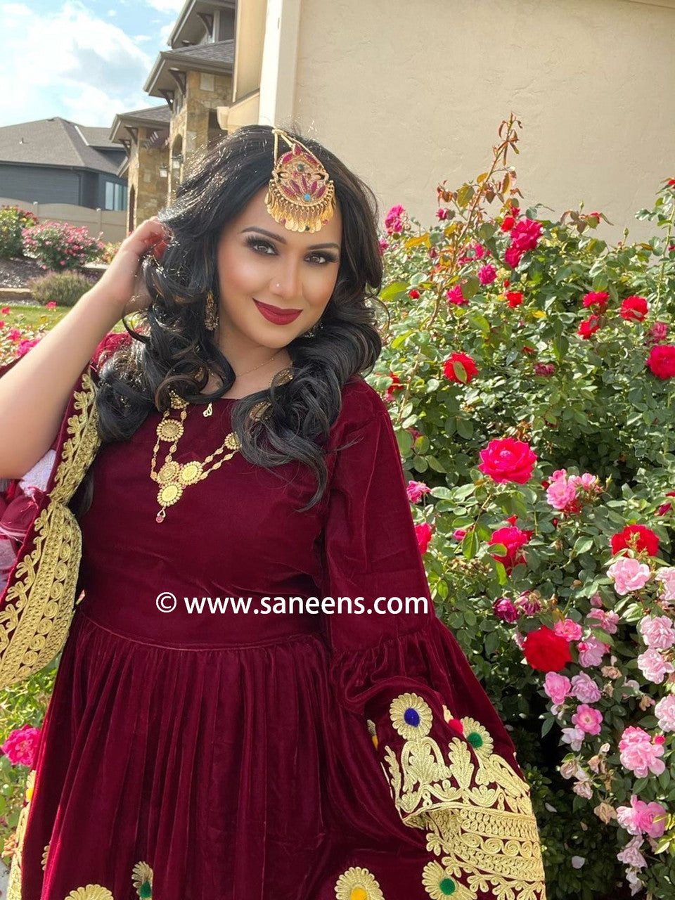 saneens online burgundy frock