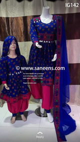 Traditional Afghan Mom And Daughter Suit  In blue Color