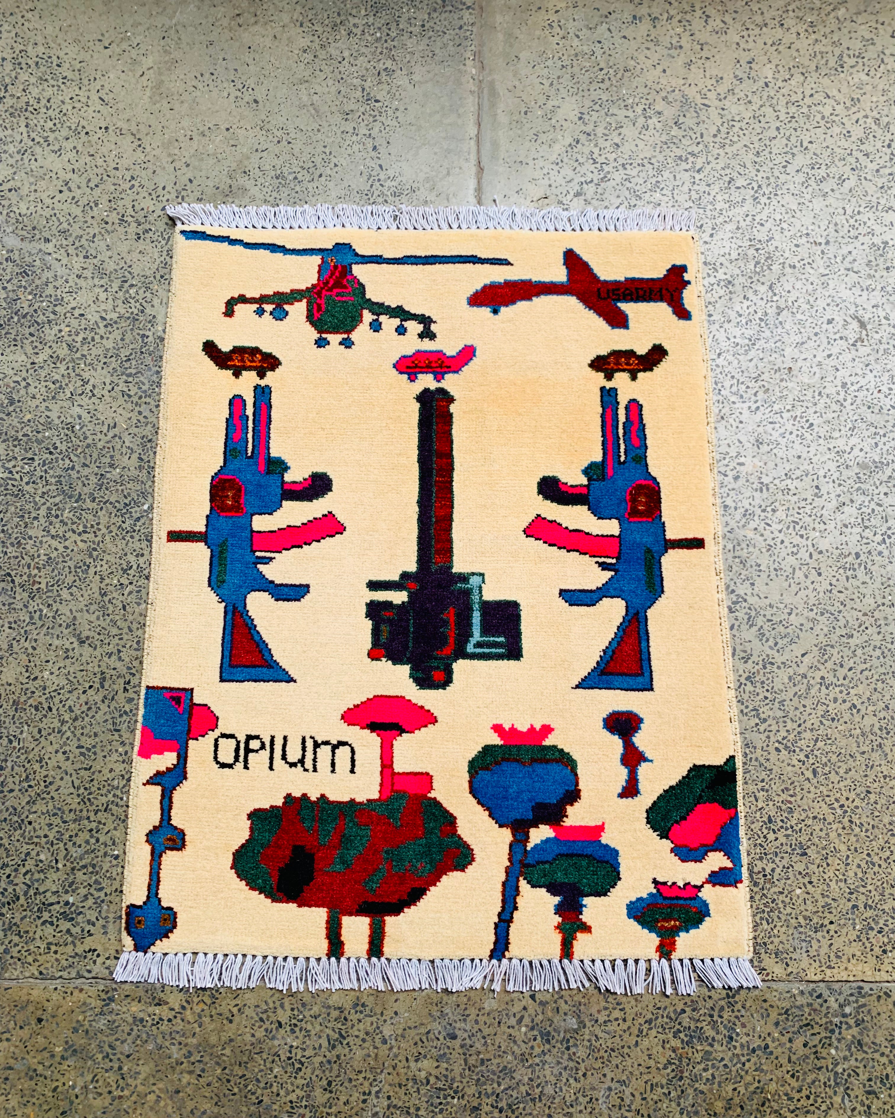 Historic Afghan Weapons Battle Rug 2.4x1.9 ft