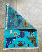 Afghan War Rug with AK-47 Weapons 2.9x2 ft