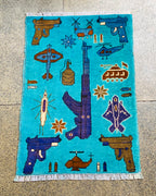 Afghan War Rug with AK-47 Weapons 2.9x2 ft