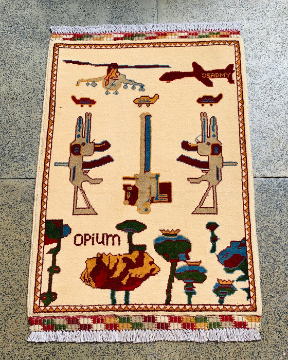Traditional Afghan War Weapons Rug 2.9x2 ft