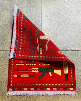 Cultural War Motif Afghan Map Carpet 2.7x2 ft