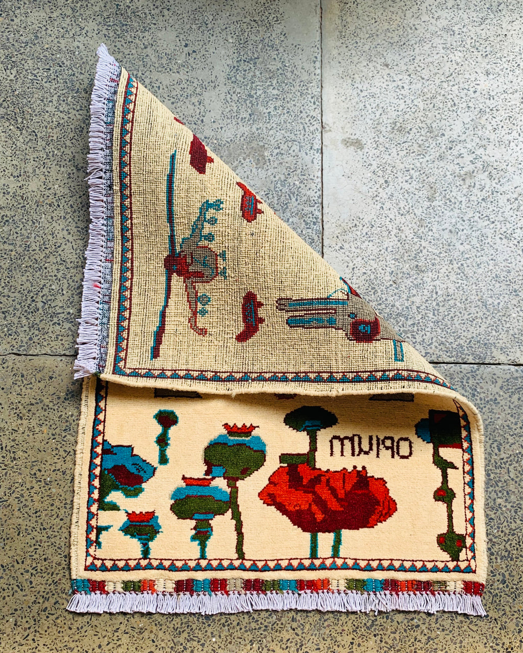 Vintage Afghan War Weapons Rug 2.8x1.9 ft