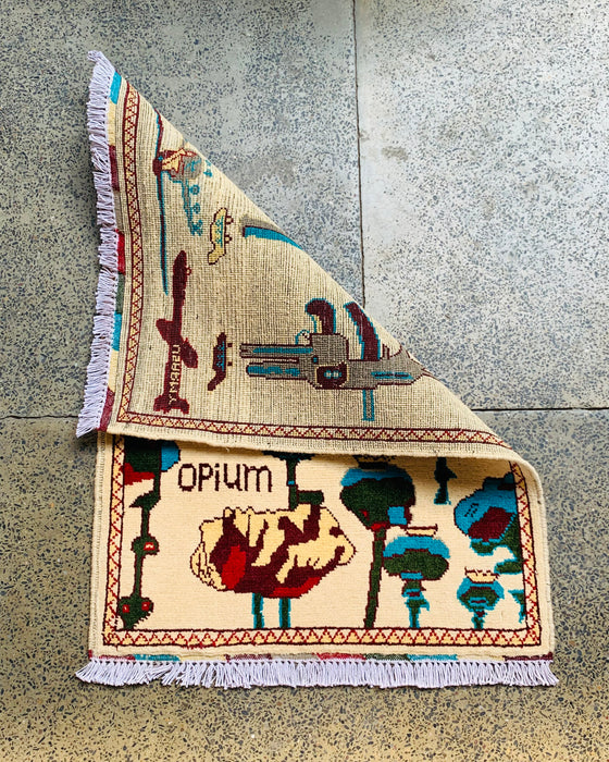 Tribal Storytelling War Weapon Carpet 2.7x1.9 ft