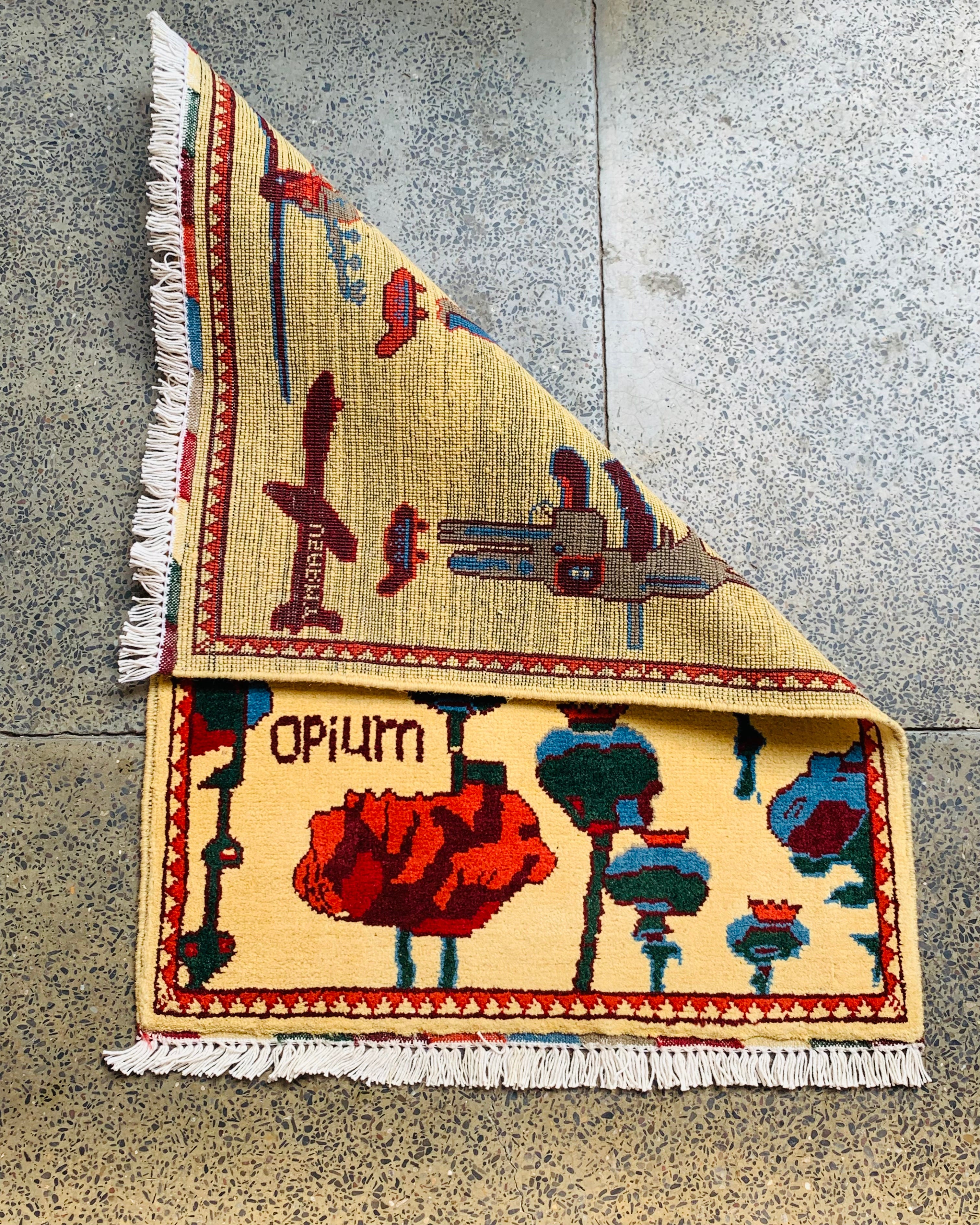 Handmade War Weapons Afghan Carpet 2.7x1.9 ft