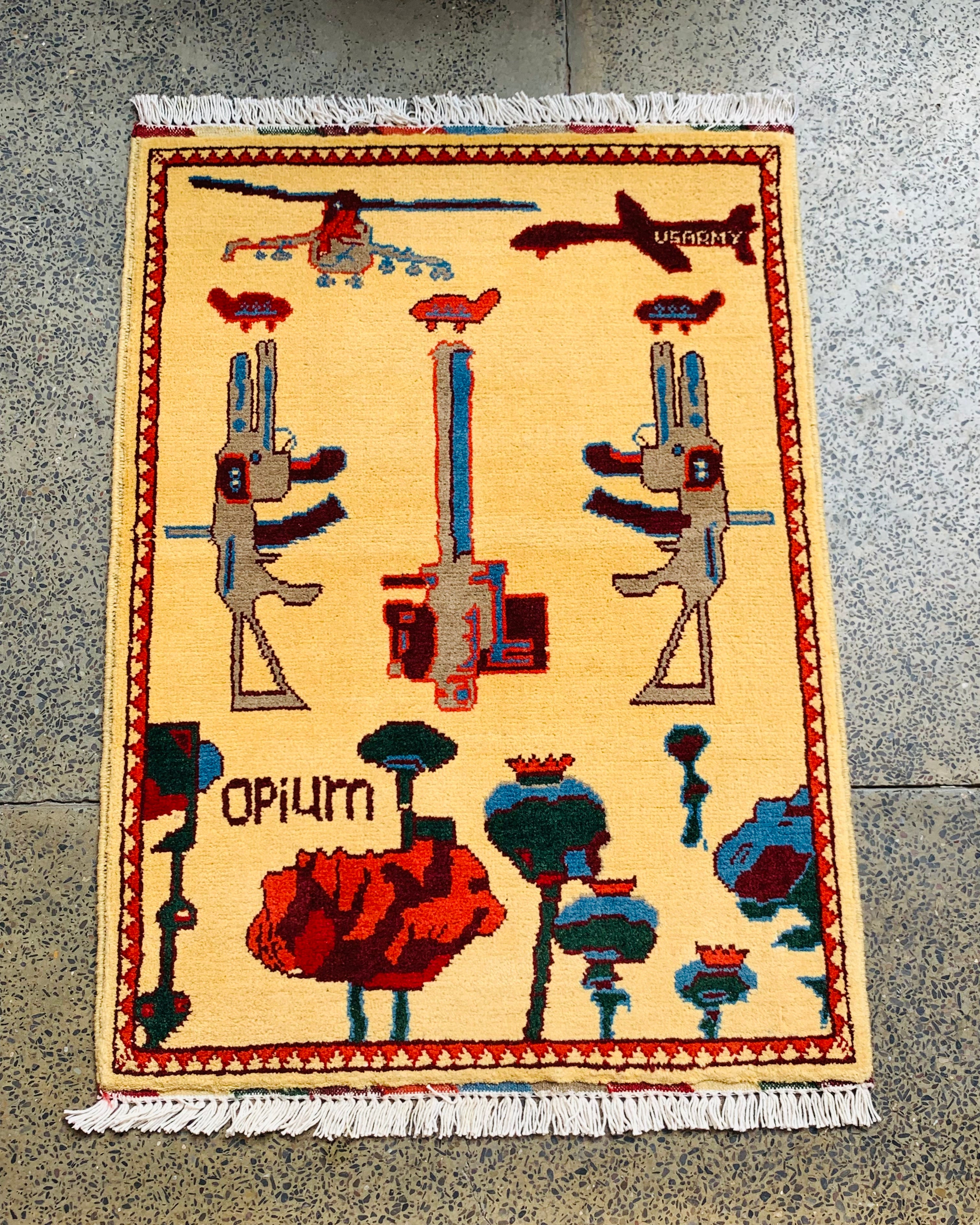 Handmade War Weapons Afghan Carpet 2.7x1.9 ft