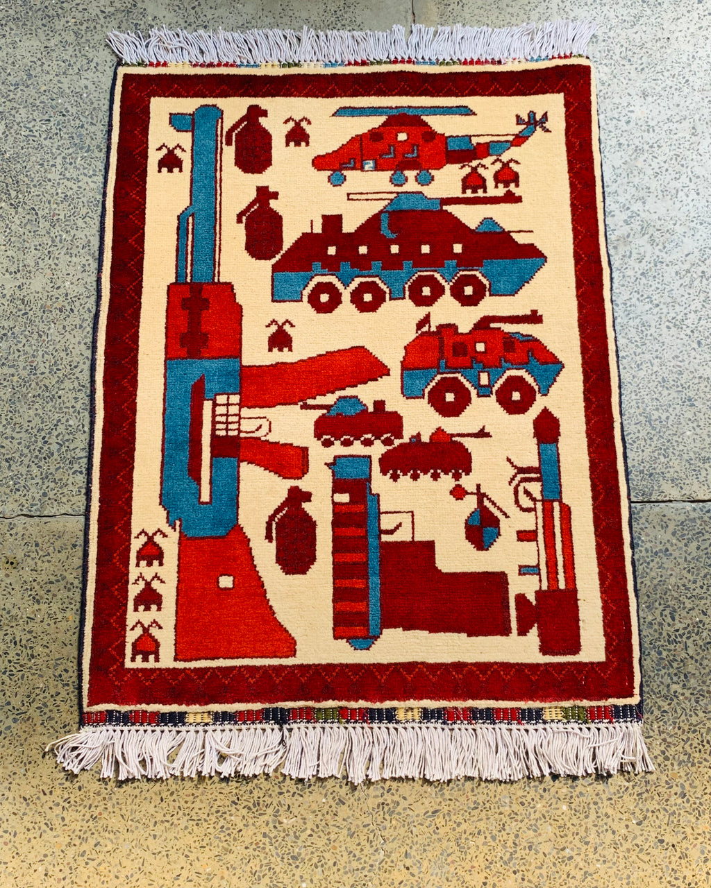Afghan War AK-47 Weapons Carpet 2.7x2 ft